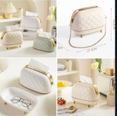 Luxury Quilted Purse-Shaped Tissue Box Holder | Chic Vanity Organizer with Hidden Storage