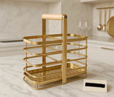 Luxury Golden Cutlery & Utensil Organizer — 3-Slot with Wooden Handle