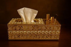 Luxury Gold Crystal Tissue Box With Multipurpose Storage Compartment