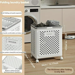 Portable Foldable Laundry Basket with Wheels | Rolling High-Capacity PP Hamper