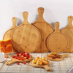 Bamboo Pizza Plate with Long Handle – Wooden Steak & Serving Platter Board