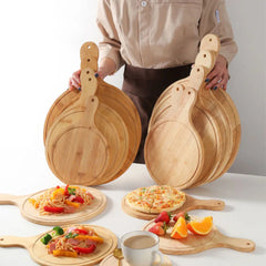 Bamboo Pizza Plate with Long Handle – Wooden Steak & Serving Platter Board