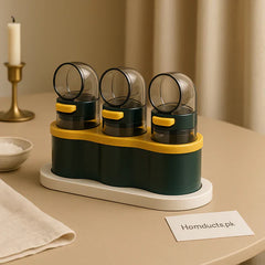 3-in-1 Compact Seasoning Dispenser Set – Rotating Spice Containers with Airtight Lids
