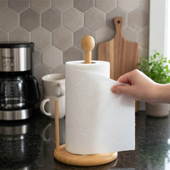 Natural Bamboo Wood Paper Towel Holder โ Countertop Roll Dispenser for Kitchen & Dining
