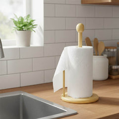 Natural Bamboo Wood Paper Towel Holder โ Countertop Roll Dispenser for Kitchen & Dining