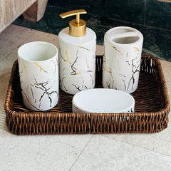 White Gold Marble Design Bathroom Set – 4pcs