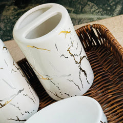 White Gold Marble Design Bathroom Set – 4pcs