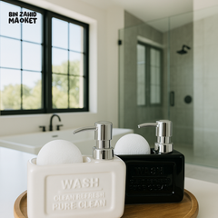 LUXURY CERAMIC SOAP DISPENSER SET WITH SPONGE HOLDER – BATHROOM & KITCHEN ACCESSORY