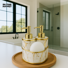 LUXURY CERAMIC SOAP DISPENSER SET WITH SPONGE HOLDER – BATHROOM ORGANIZER