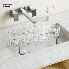 PUNCH-FREE WALL MOUNTED BATHROOM STORAGE RACK PACK OF 2 – TRANSPARENT TOILETRIES & MAKEUP ORGANIZER TRAY