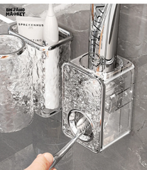 WALL MOUNTED AUTOMATIC TOOTHPASTE DISPENSER & TOOTHBRUSH HOLDER – BATHROOM ORGANIZER WITH STORAGE RACK