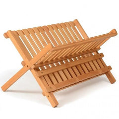 Foldable Bamboo Dish Drying Rack Holder - Wooden Flatware Dish Rack