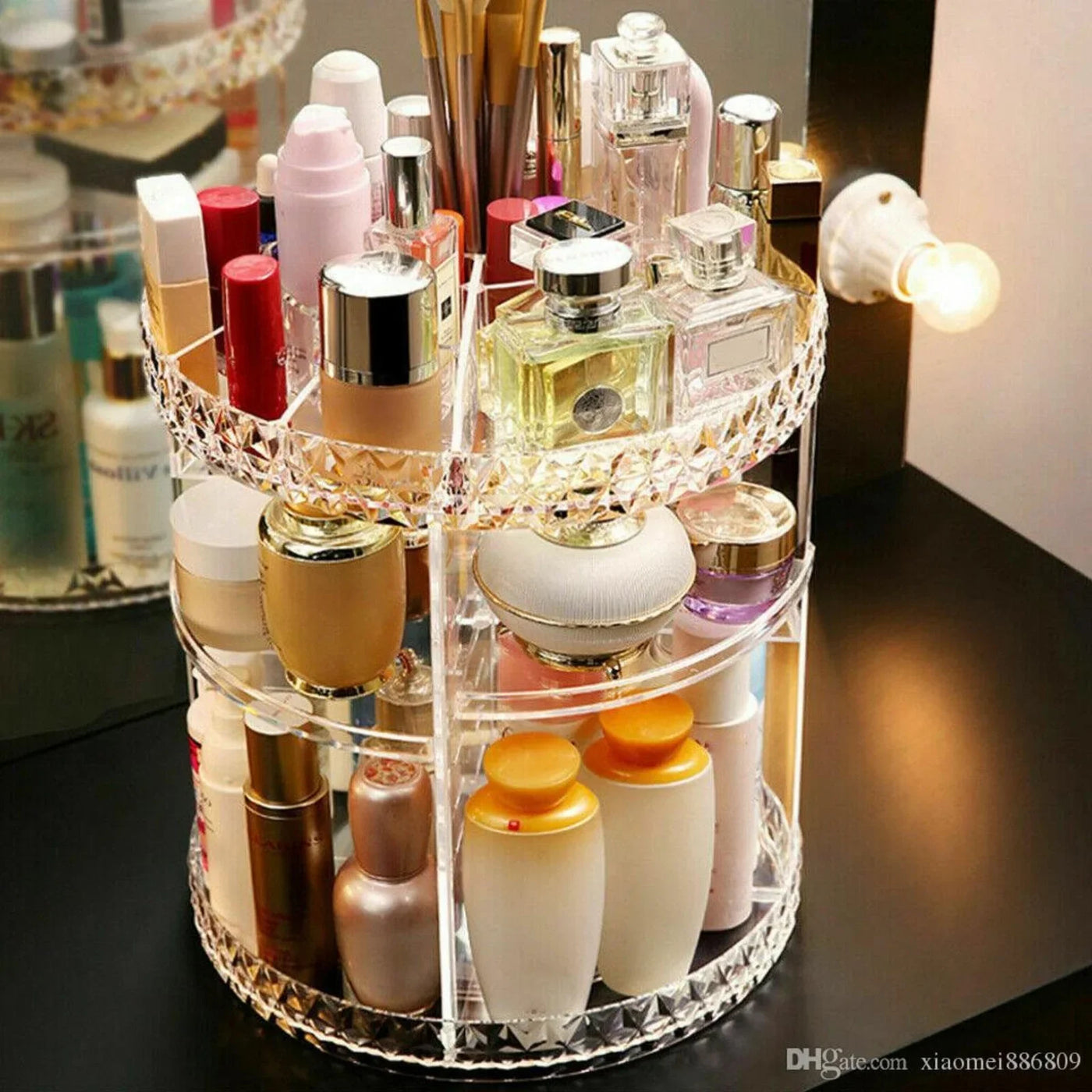 360 Rotating Decorative Diamond Cosmetic Organizer