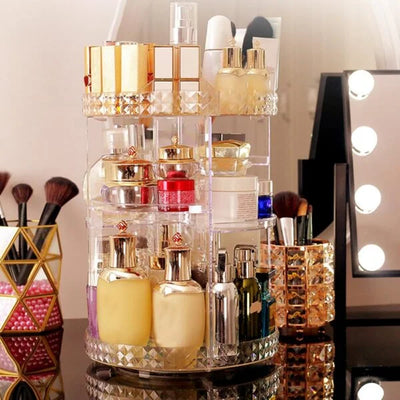 360 Rotating Decorative Diamond Cosmetic Organizer