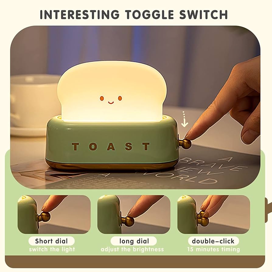 Cute Toast Night Light – Adjustable Brightness & Soft Glow