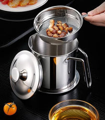 Oil Filter Pot — Stainless Steel / Heat-Resistant Container for Frying Oil & Grease Storage