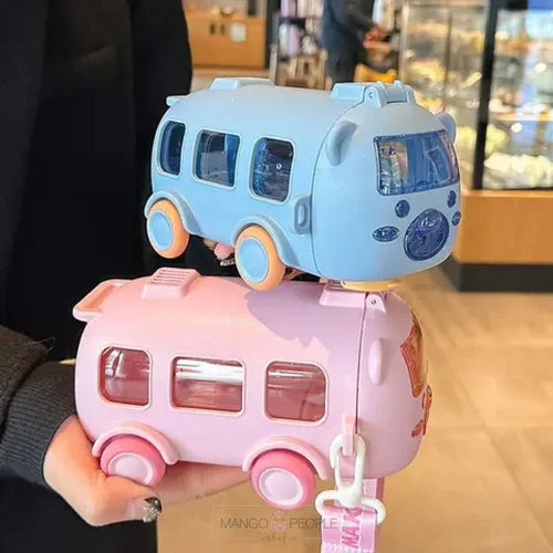 CUTE BEAR BABY BUS SIPPER WATER BOTTLE WITH STRAW AND STRAPS - 500ML