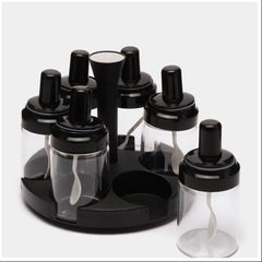 360° Rotating Spice Rack Organizer with 6 Jars | Modern Kitchen Turntable Seasoning Set