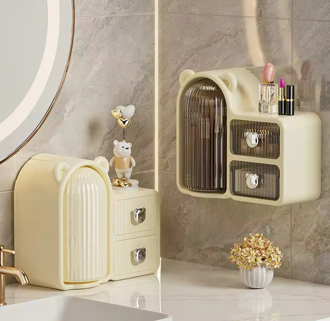 Cute Bear Cosmetic Organizer – Multi-Drawer Storage Box