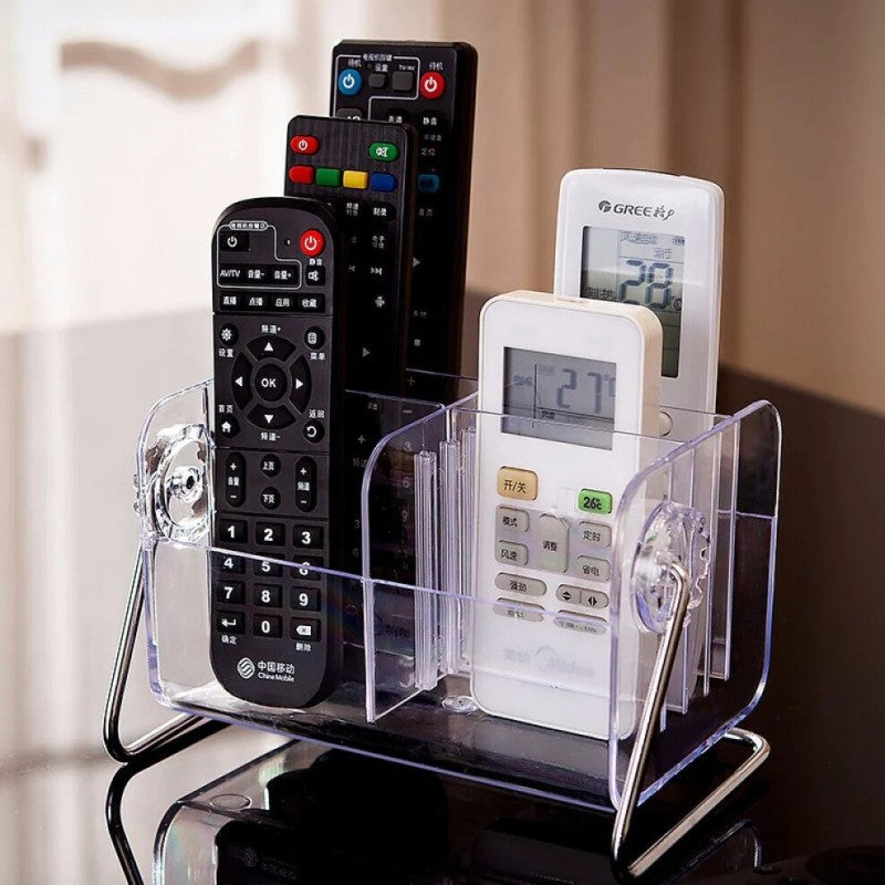 Acrylic Remote & Makeup Organizer — Clear Multi-Compartment Storage Box