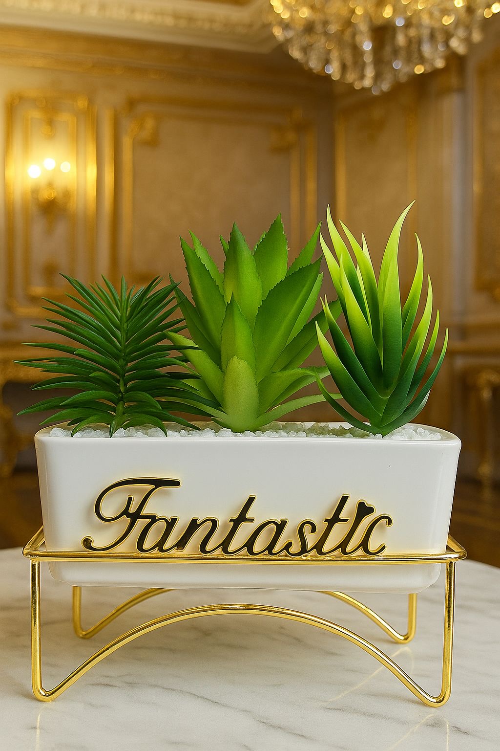 Decoration Plant With Golden Stand (Fantastic Design)
