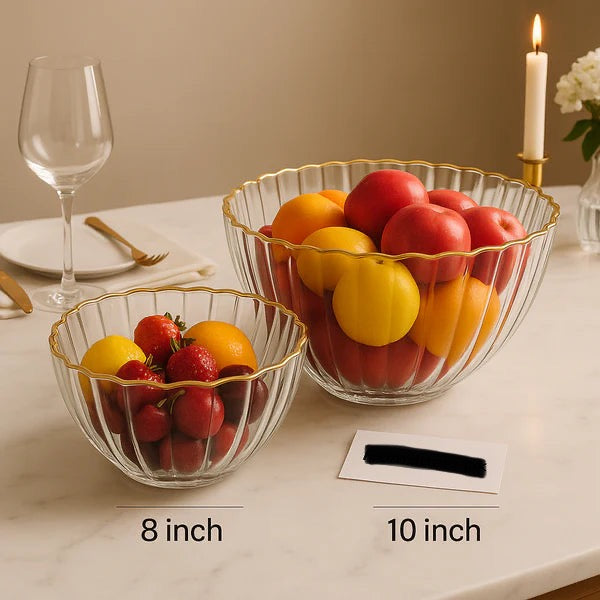 Premium Acrylic Gold-Rimmed Serving Bowl – 8 Inch or 10 Inch Fruit & Salad Bowl