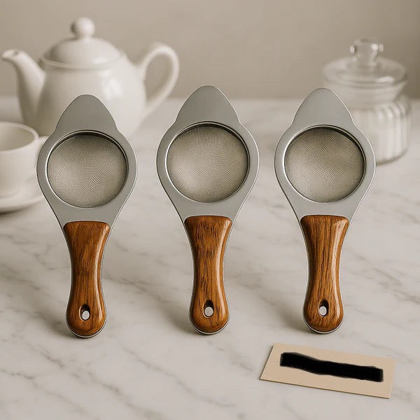 Premium Stainless Steel Tea Strainer with Wooden Handle – 1 Pc