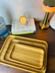 Set of 3 Rectangular Sizes Bamboo Washable Serving Tray