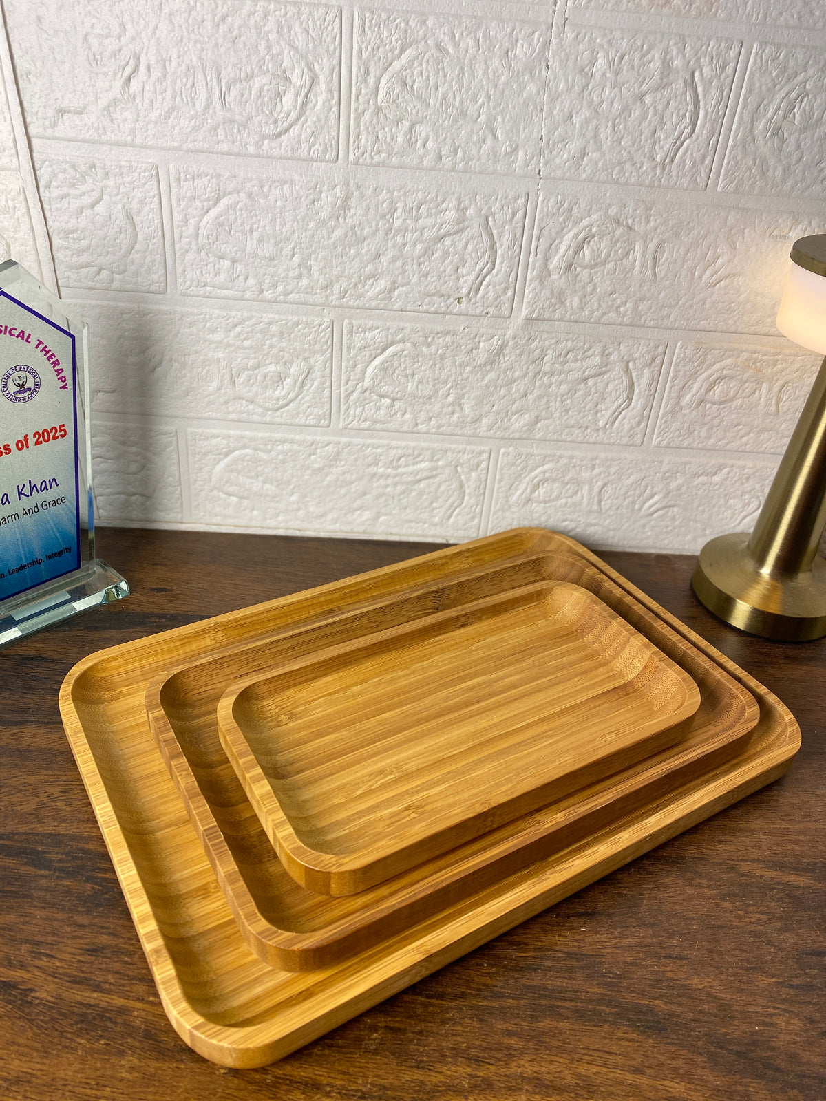 Set of 3 Rectangular Sizes Bamboo Washable Serving Tray