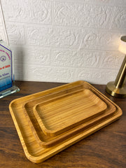 Set of 3 Rectangular Sizes Bamboo Washable Serving Tray