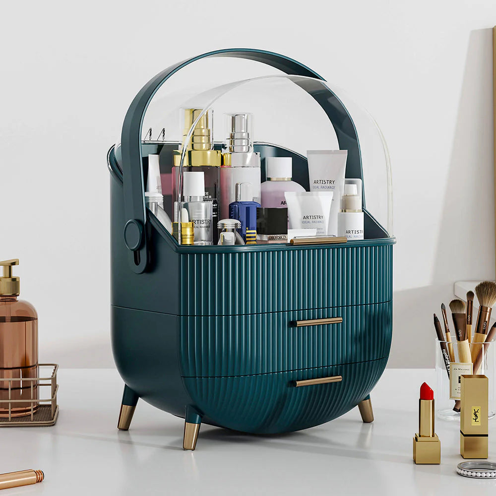 Dust-Proof Green Makeup Organizer and Cosmetic Storage Box
