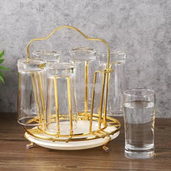 6 Holder Drinking Glass Drainer Stand with Drain Tray and Silicone Protective Hooks Non-Slip Bottle Drying Tree for Glasses Tumbler Kitchen