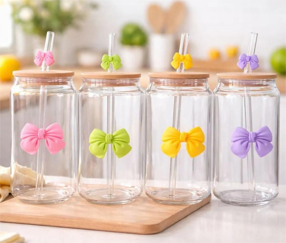Glassium Bow Tumbler Mug With Straw 500ml