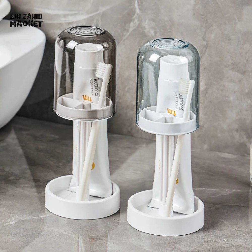 HOUSEHOLD BATHROOM 3-IN-1 TOOTHBRUSH HOLDER TOOTHPASTE & MOUTHWASH CUP ORGANIZER DRY AND DUSTPROOF CLEANING TOOL STORAGE RACK