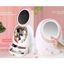Luxury Makeup Storage Box – Oval LED Mirror & Organizer