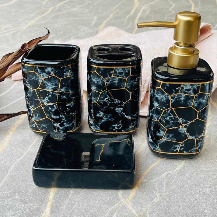 Bathroom Set Marble Black Set Of 4Pcs