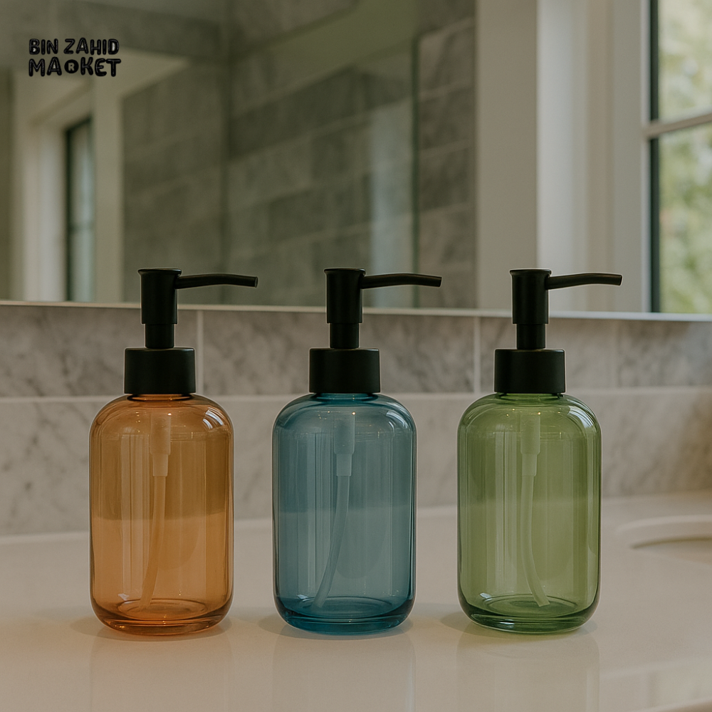 LUXURY GLASS SOAP DISPENSER BOTTLE FOR WASHROOM – REUSABLE & ELEGANT DESIGN