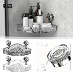LUXURY VILLA BATHROOM CORNER SHELF ORGANIZER – SUCTION WALL MOUNTED ACRYLIC RACK