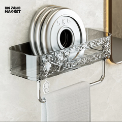 PUNCH-FREE WALL MOUNTED BATHROOM STORAGE RACK PACK OF 2 – TRANSPARENT TOILETRIES & MAKEUP ORGANIZER TRAY