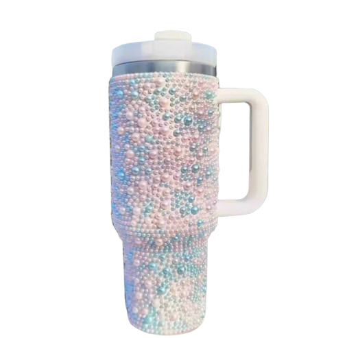 40oz Purple Rhinestone Tumbler – Pearl Style Sparkly Mug
