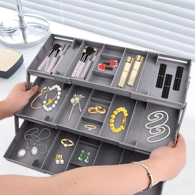 3-Tier Collapsible Jewelry Organizer – Rotating Storage Box