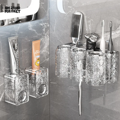 WALL MOUNTED AUTOMATIC TOOTHPASTE DISPENSER & TOOTHBRUSH HOLDER – BATHROOM ORGANIZER WITH STORAGE RACK