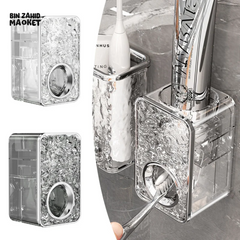 WALL MOUNTED AUTOMATIC TOOTHPASTE DISPENSER & TOOTHBRUSH HOLDER – BATHROOM ORGANIZER WITH STORAGE RACK